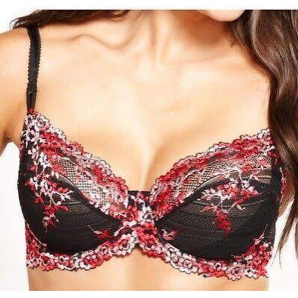 Wacoal Bra Womens 34DD Embrace Lace Underwire Black Pink Floral Embroidered